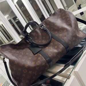Louis Vuitton Brown Monogram Canvas Travel Duffel with Black Trim